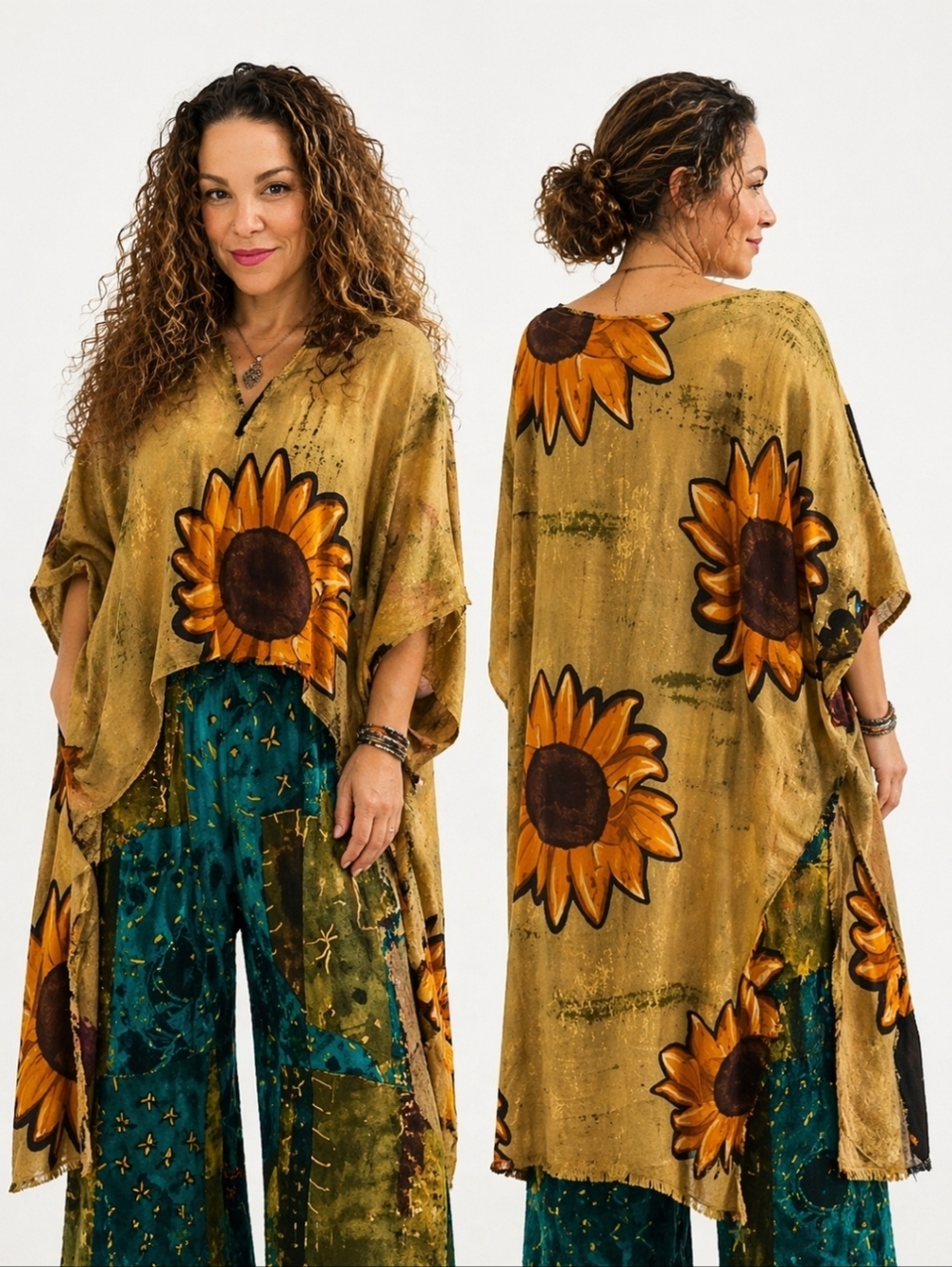 LP3 Boho Sunflower Hi Lo Tunic Top - Mustard